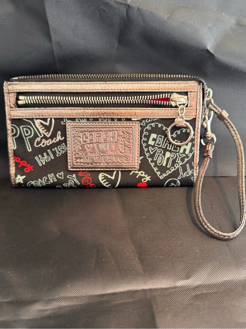 Coach Poppy Black & Metallic Wristlet
